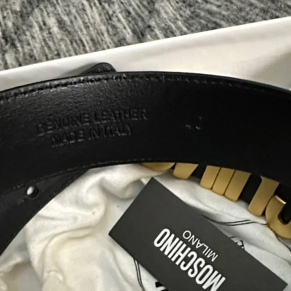 Moschino Black Belt with Gold Lettering